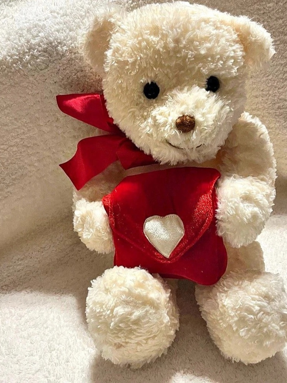 GUND Cream Teddy Bear with Red Bow and Velvet Heart Pouch Valentine Bear Plush